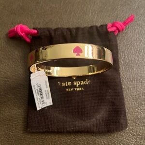 Kate Spade New York Gold Tone Enamel Bangle Bracelet Hot Pink Valentine Cut Out